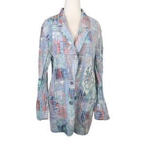 Vintage 90s Seasons Sport light blue Southwestern geo print blazer 10